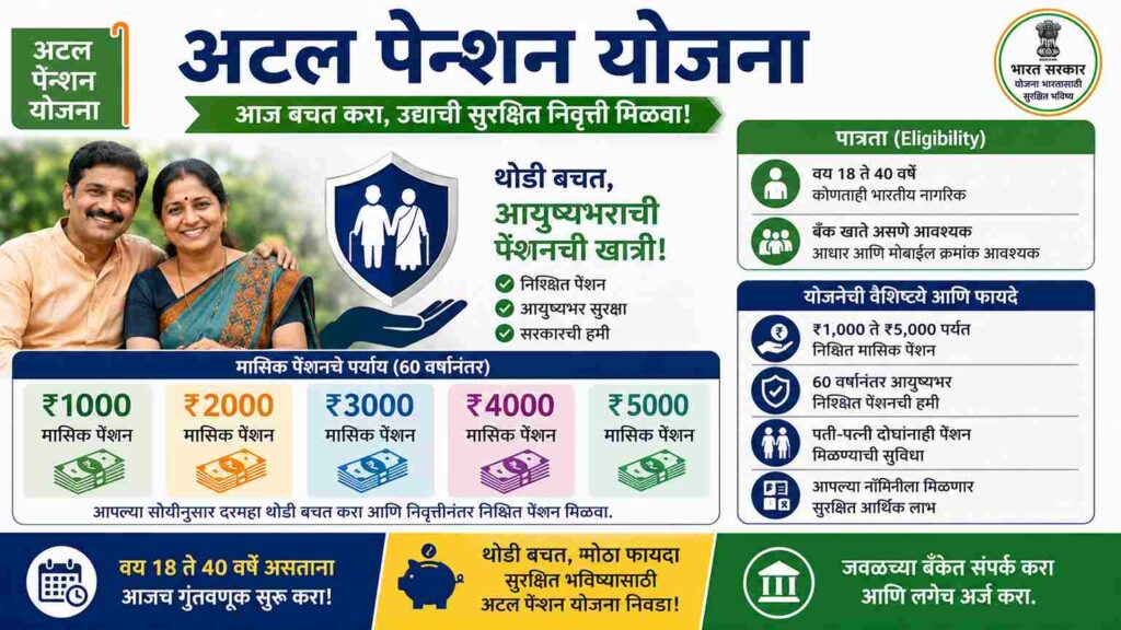 Atal Pension Yojana Details अटल पेन्शन योजना म्हणजे काय? पात्रता, फायदे, हप्ता, अर्ज प्रक्रिया आणि संपूर्ण माहिती