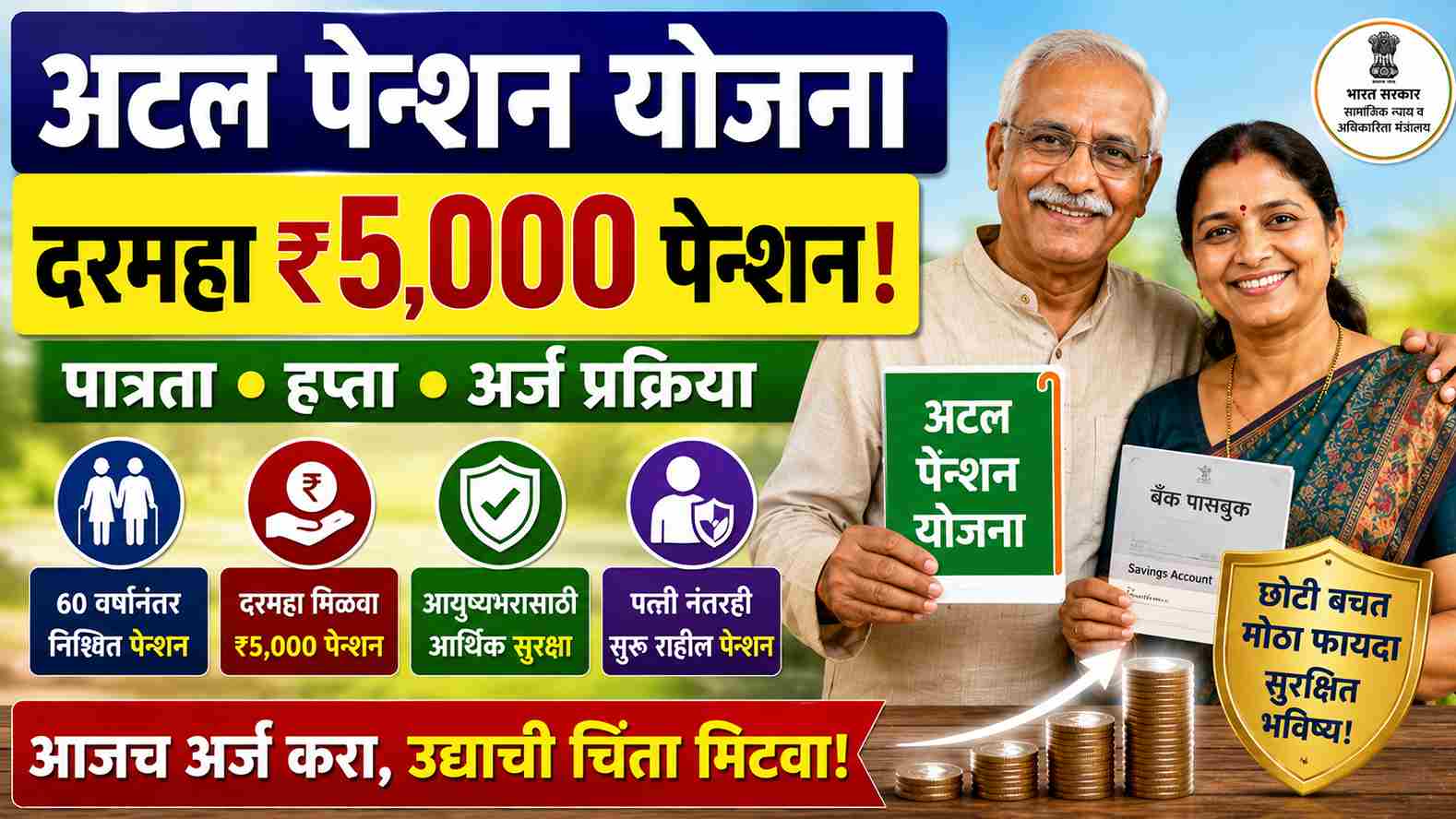 अटल पेन्शन योजना म्हणजे काय? दरमहा ₹5,000 पर्यंत पेन्शन मिळवण्यासाठी पात्रता, हप्ता आणि अर्ज प्रक्रिया Atal Pension Yojana Details