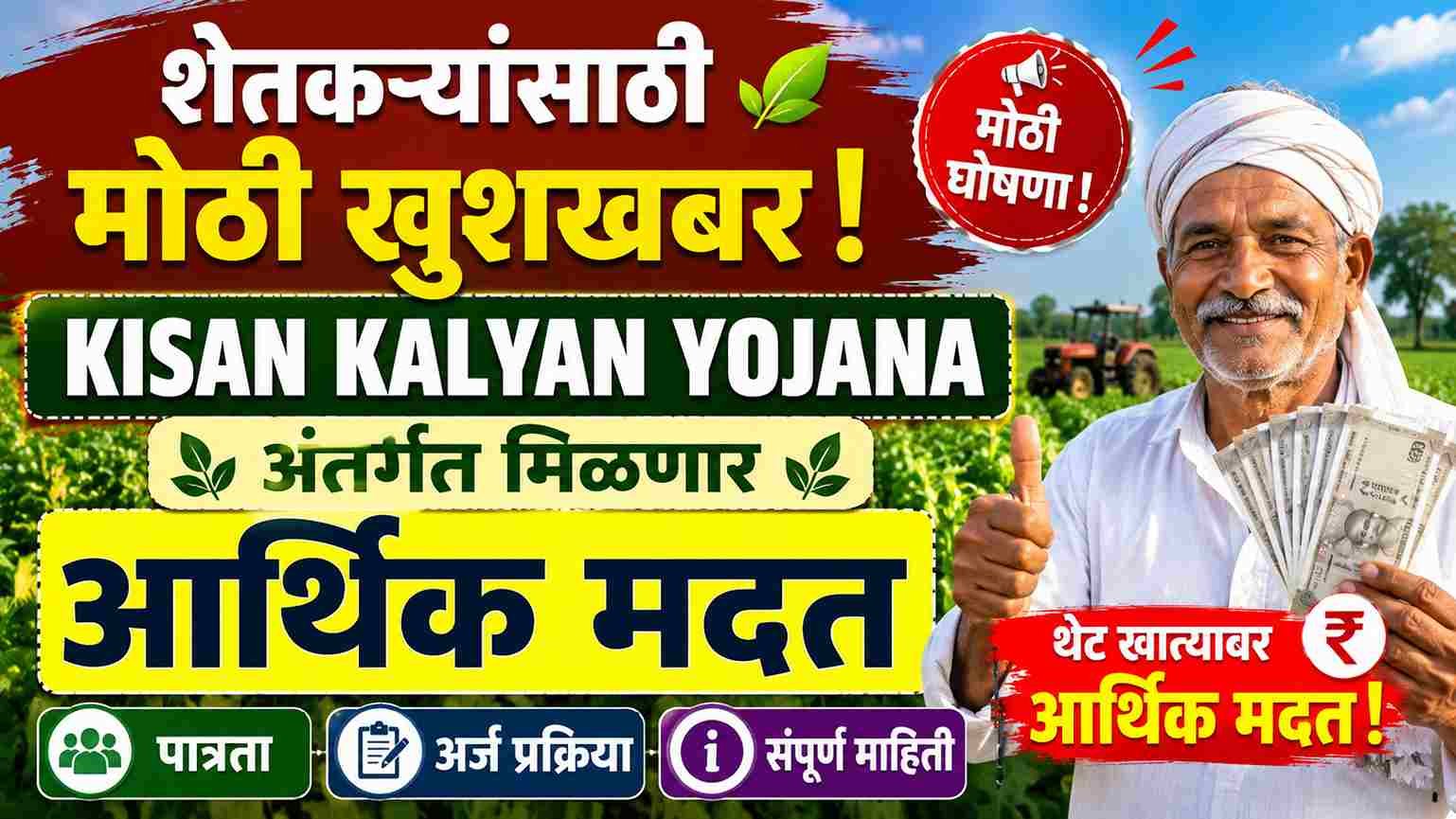 शेतकऱ्यांसाठी मोठी खुशखबर! kisan kalyan yojana अंतर्गत मिळणार आर्थिक मदत, पात्रता, अर्ज प्रक्रिया आणि संपूर्ण माहिती