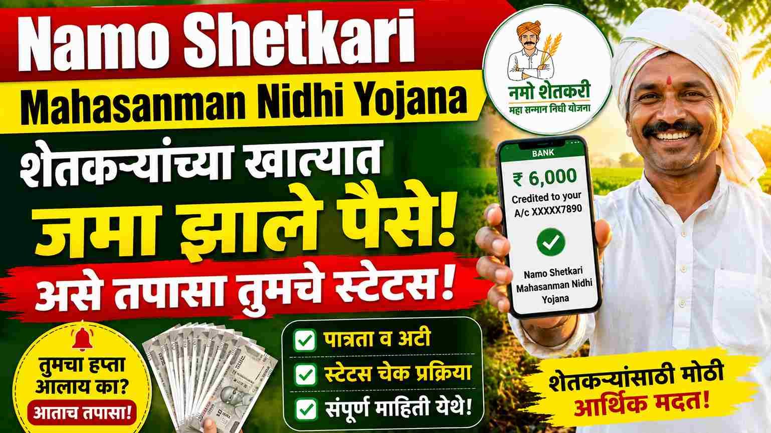 Namo Shetkari Mahasanman Nidhi Yojana: शेतकर्‍यांच्या खात्यात जमा झाले पैसे, असे तपासा तुमचे स्टेटस!
