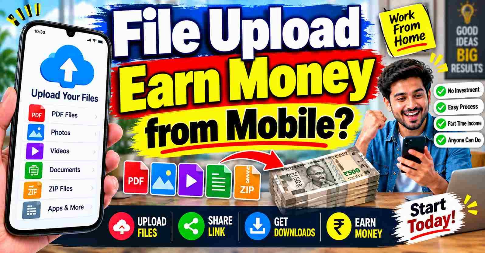 Easy Way to file upload earn money from Home: Upload files from mobile and earn money daily!