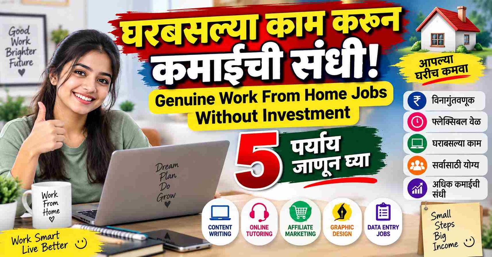 घरबसल्या काम करून कमाईची संधी! Genuine Work From Home Jobs Without Investment चे ५ पर्याय जाणून घ्या